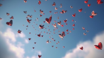 Illustration of flying heart symbols. Generative ai