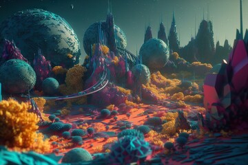 A Futuristic Landscape With A Lot Of Colorful Rocks And Plants And A Sky Background Lunar Landscape Animation Environment Generative AI