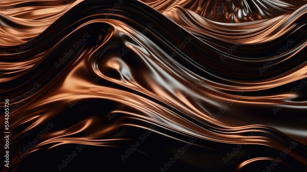 Fototapete An abstract background with a wavy design in brown and brown tones, with a black background and a brown and white stripe at the bottom of the image. Generative ai