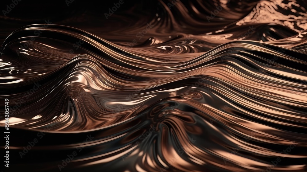 Aufkleber An abstract background with a wavy design in brown and brown tones, with a black background and a brown and white stripe at the bottom of the image. Generative ai