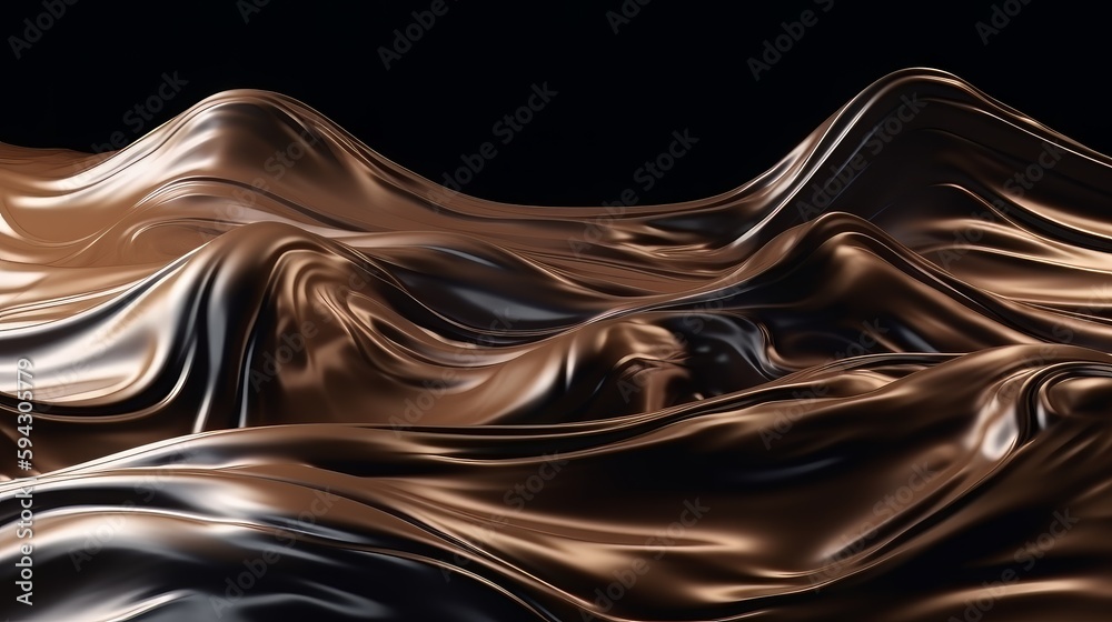 Aufkleber An abstract background with a wavy design in brown and brown tones, with a black background and a brown and white stripe at the bottom of the image. Generative ai