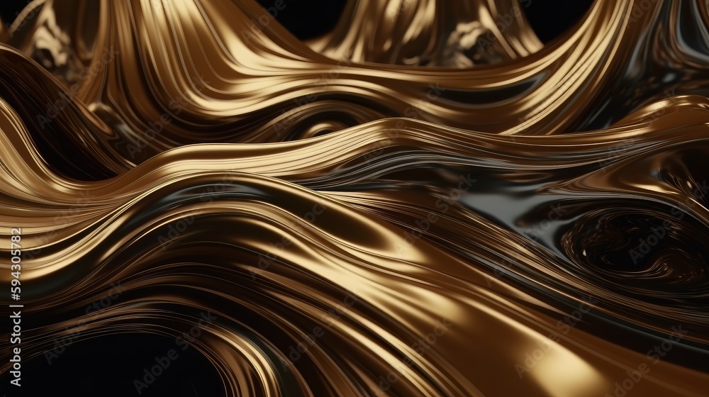 Aufkleber An abstract background with a wavy design in brown and brown tones, with a black background and a brown and white stripe at the bottom of the image. Generative ai