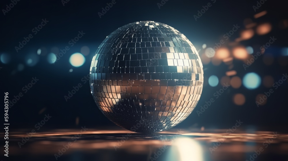 Aufkleber Disco ball with light spots over black background created using generative ai technology