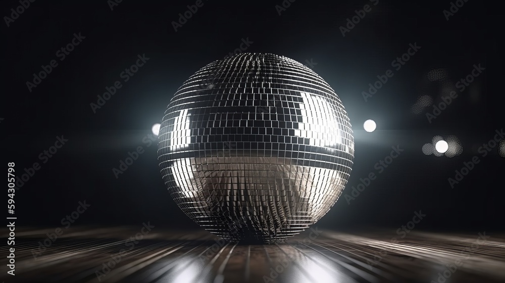 Poster Disco ball with light spots over black background created using generative ai technology