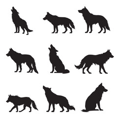 Wolf silhouette set - isolated vector images of wild animals
