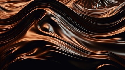 An abstract background with a wavy design in brown and brown tones, with a black background and a brown and white stripe at the bottom of the image. Generative ai