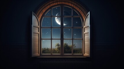 Fototapeta premium Enchanting scene of moonlight casting magic glow on window. Generative ai