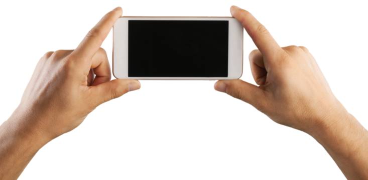 Hand holding mobile phone with blank screen