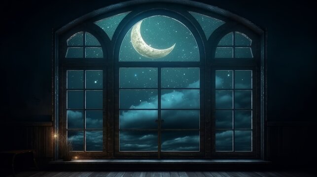 Enchanting scene of moonlight casting magic glow on window. Generative ai