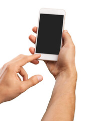 Hand holding mobile phone with blank screen