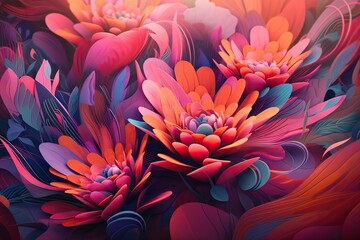 A Painting Of Flowers With A Red Background And A Blue Background Coral Reef Digital Art Motion Graphics Generative AI