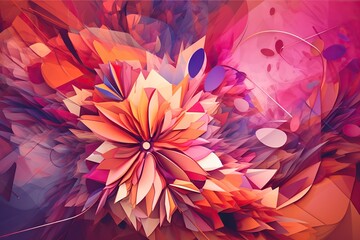 A Colorful Abstract Painting With A Flower In The Middle Of It Coral Reef Fauvism Textile Design Generative AI