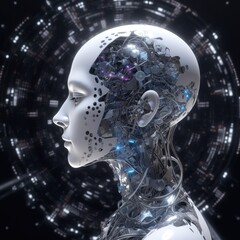 Obraz premium Supercomputer cluster core, Artificial intelligence, android, Serverroom, generative ai, gpt