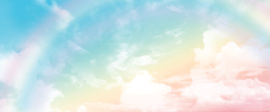 Fantasy over the rainbow on sky abstract with a pastel colored background and wallpaper.