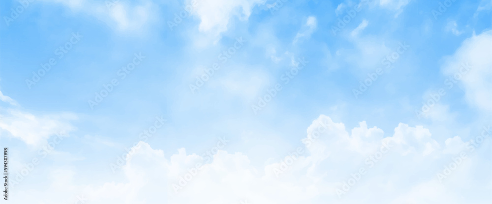 Aufkleber The sky has the light of the sun, the sky is blue, there are small and large clouds alternating and moving slowly. Cloudscape - Blue sky and white clouds. Vector illustrator