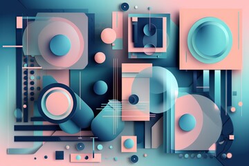 A Blue And Pink Abstract Painting With Circles And Shapes On A Blue Background Bank Cubism Motion Graphics Generative AI