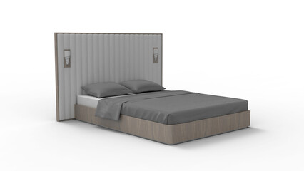 wooden bed angle view with shadow 3d render