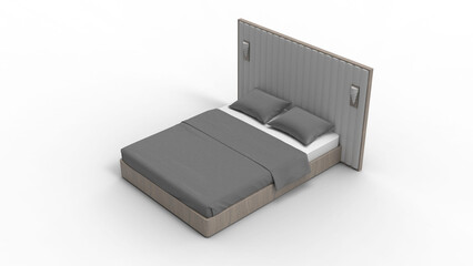 wooden bed top view with shadow 3d render