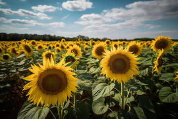 Vibrant Sunflower Field on a Hot Summer Day
