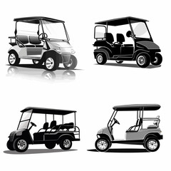 set of  golf cart silhouette