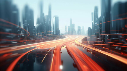 Fototapeta na wymiar neon traffic flows in a city - digital traffic control systems