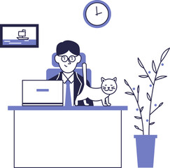 Businessman working remotely from home. Vector scene of home life.