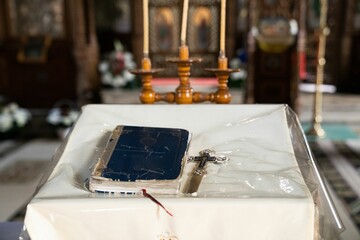 Closeup of religious ornaments in a church