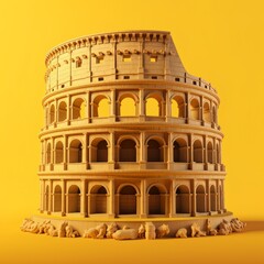 Naklejka premium 3d illustration golden, Leaning Tower of Pisa on yellow bright background