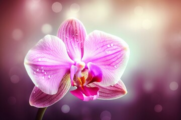 Naklejka na ściany i meble illustration beautiful pink orchid, flower blooming with bokeh light , idea for freshness and happiness background or backdrop. Generative AI