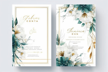 wedding invitation, thank you card, rsvp, details,menu,welcome,boho DIY minimal template design with watercolor greenery leaf and branch, watercolor invitation, beautiful floral wreath. Generative AI
 - obrazy, fototapety, plakaty