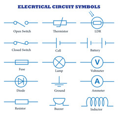 Electrical Circuit Symbols Vector Image Illustration Isolated on White Background