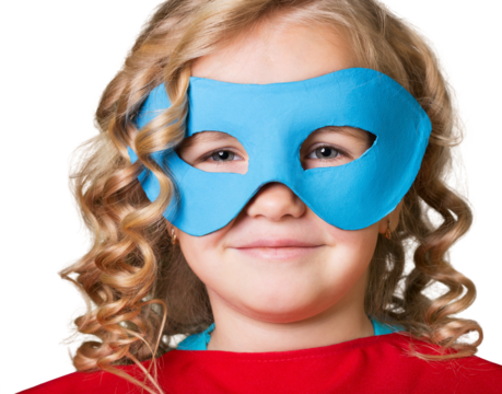 Little child Superhero. In mask and cloak