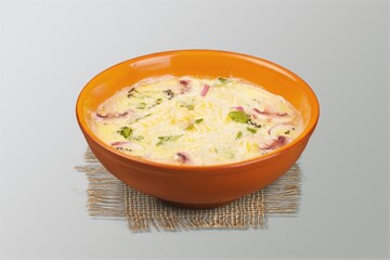 Tasty fresh hot Soup in bowl