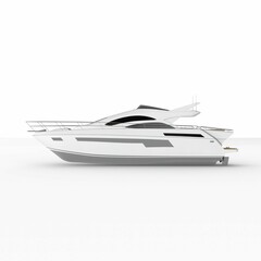 Closeup shot of a white and gray-colored motorboat model on a white background