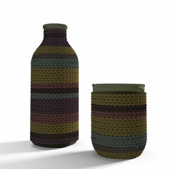 Closeup shot of two flowerpots with colorful weaved decorations on them
