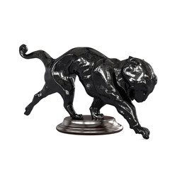 3D rendering of a black shiny panther statue isolated on a white background