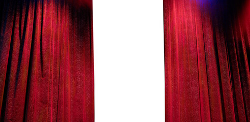 Elegant theater stage with opened red curtain ready to the performance - obrazy, fototapety, plakaty
