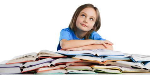Girl student study with many books