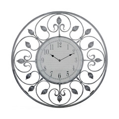 3D rendering of a metallic wall clock isolated on a white background