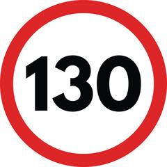 Speed limit 130 round road traffic icon sign . 130 speed limitation road sign vector