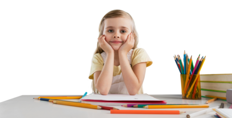 Little beautiful girl learning in class room