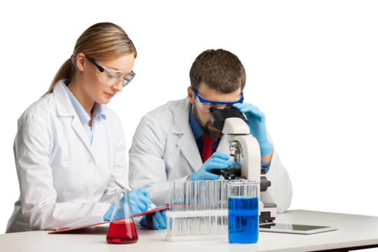 Young biology scientists making test or research in clinical laboratory