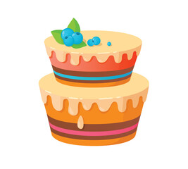 Concept Party celebration cake. This is a flat vector illustration of a colorful party celebration cake on a white background. Vector illustration.