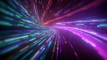 Fototapeta na wymiar Neon glowing rays. Futuristic abstract background with digital lines for network, big data, speed. Based on Generative AI