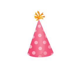 Concept Party celebration hat. This illustration is a flat, vector cartoon design of a pink hat that is perfect for a party celebration. Vector illustration.