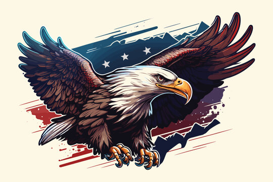 USA bald eagle illustration with American patriotic theme