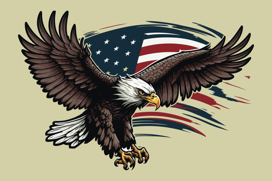 American flying eagle with flag wings vector illustration