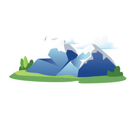 Fototapeta na wymiar Concept Travel trip mountains. This illustration features a beautiful mountain landscape in a flat and minimalist design. Vector illustration.