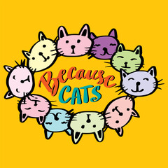 Because cats, hand lettering. Shirt design.