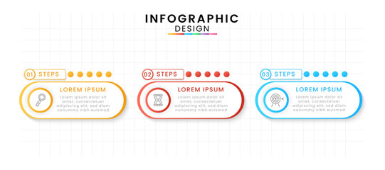 Vector Infographic design template modern timeline. 3 options or steps, Business project template for presentation and report.